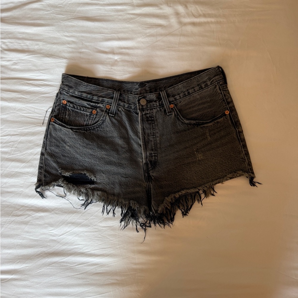 Levi's Black Distressed Denim Shorts